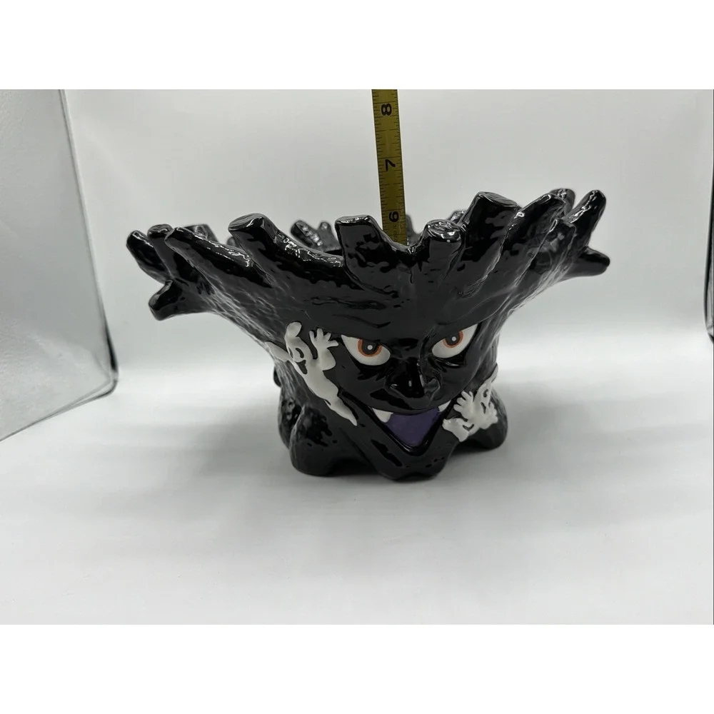 Vintage Halloween Black Haunted Tree w/ Ghosts Large Candy Dish Bowl 12